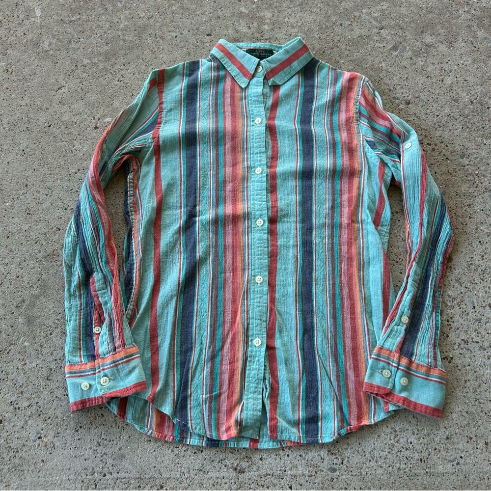 Women’s Lauren Ralph Lauren Striped Western Style Button Down Shirt Size Small